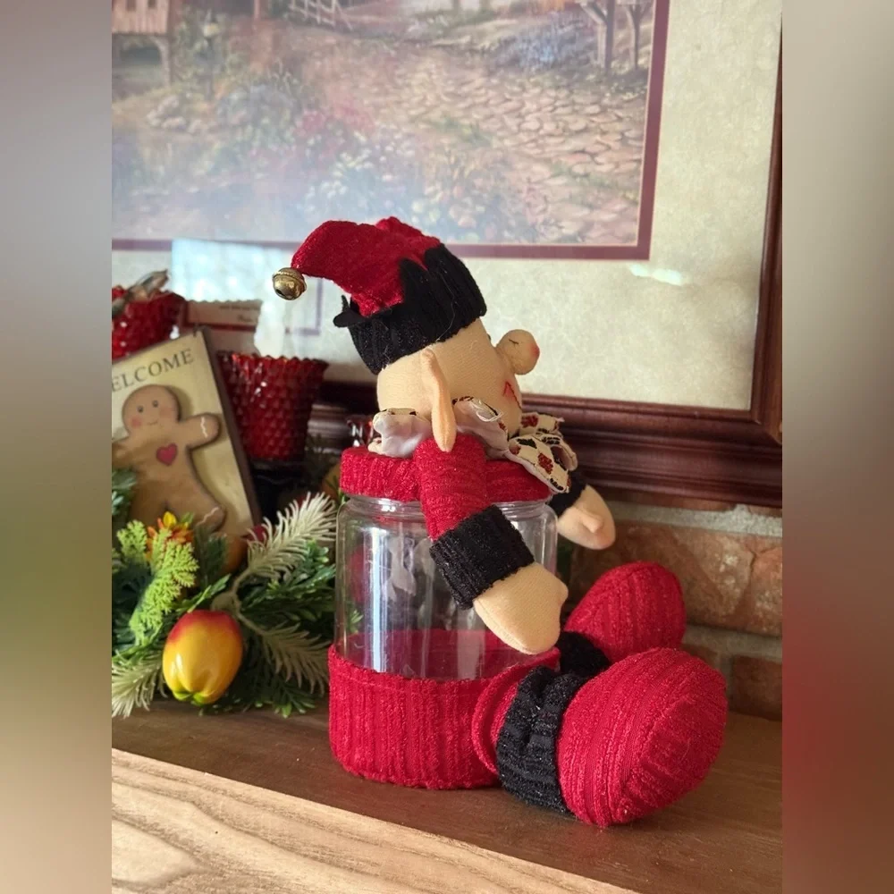 Rare Vintage 1984 Festive Red Elf Holiday Candy Jar - Decorative Holiday Accent